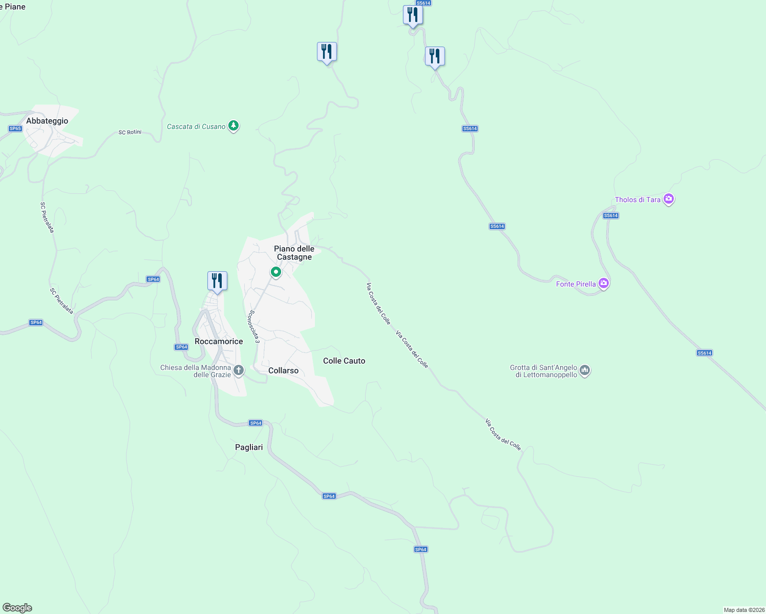 map of restaurants, bars, coffee shops, grocery stores, and more near 89 Via Costa del Colle in Provincia di Pescara