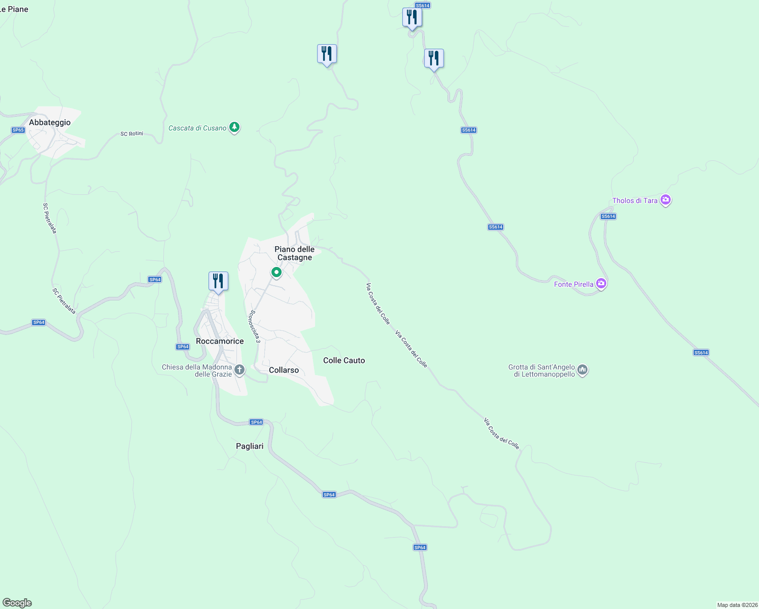 map of restaurants, bars, coffee shops, grocery stores, and more near 89 Via Costa del Colle in Provincia di Pescara