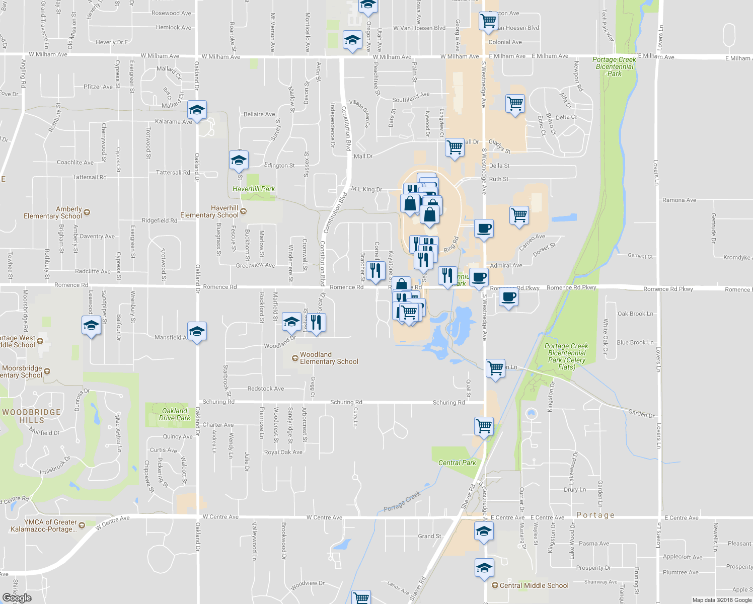 map of restaurants, bars, coffee shops, grocery stores, and more near 7066 Bolingbrook Drive in Portage