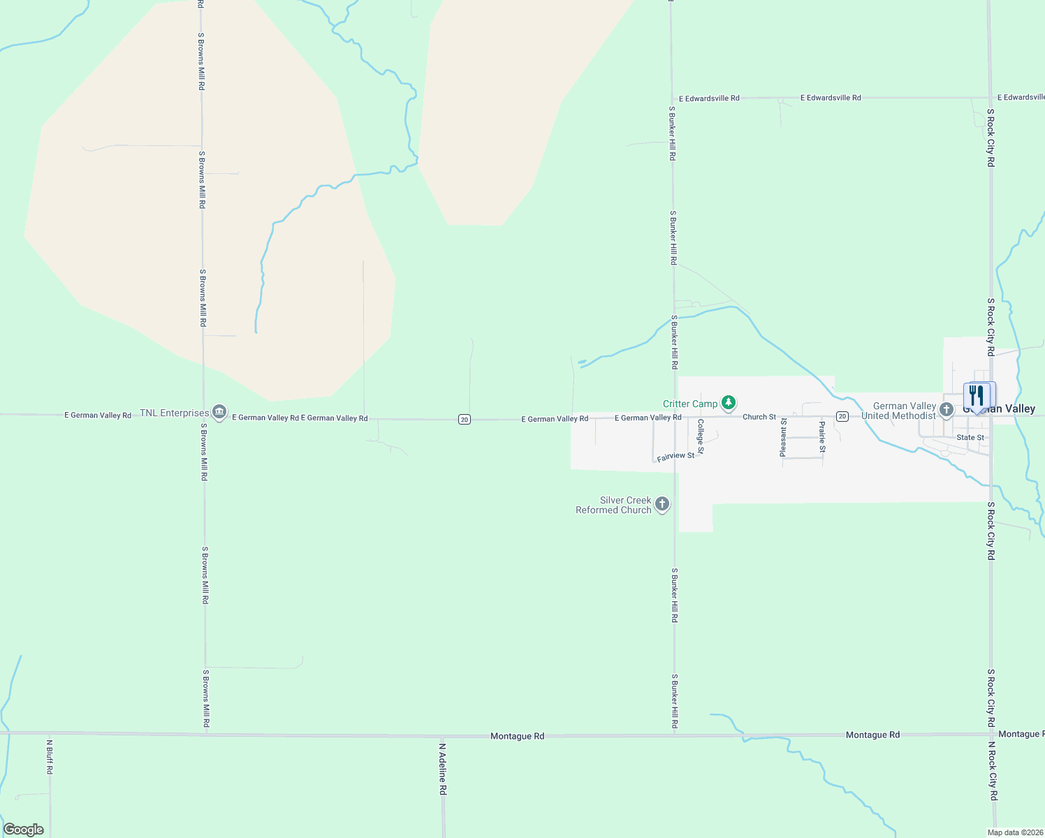 map of restaurants, bars, coffee shops, grocery stores, and more near 5940 East German Valley Road in German Valley