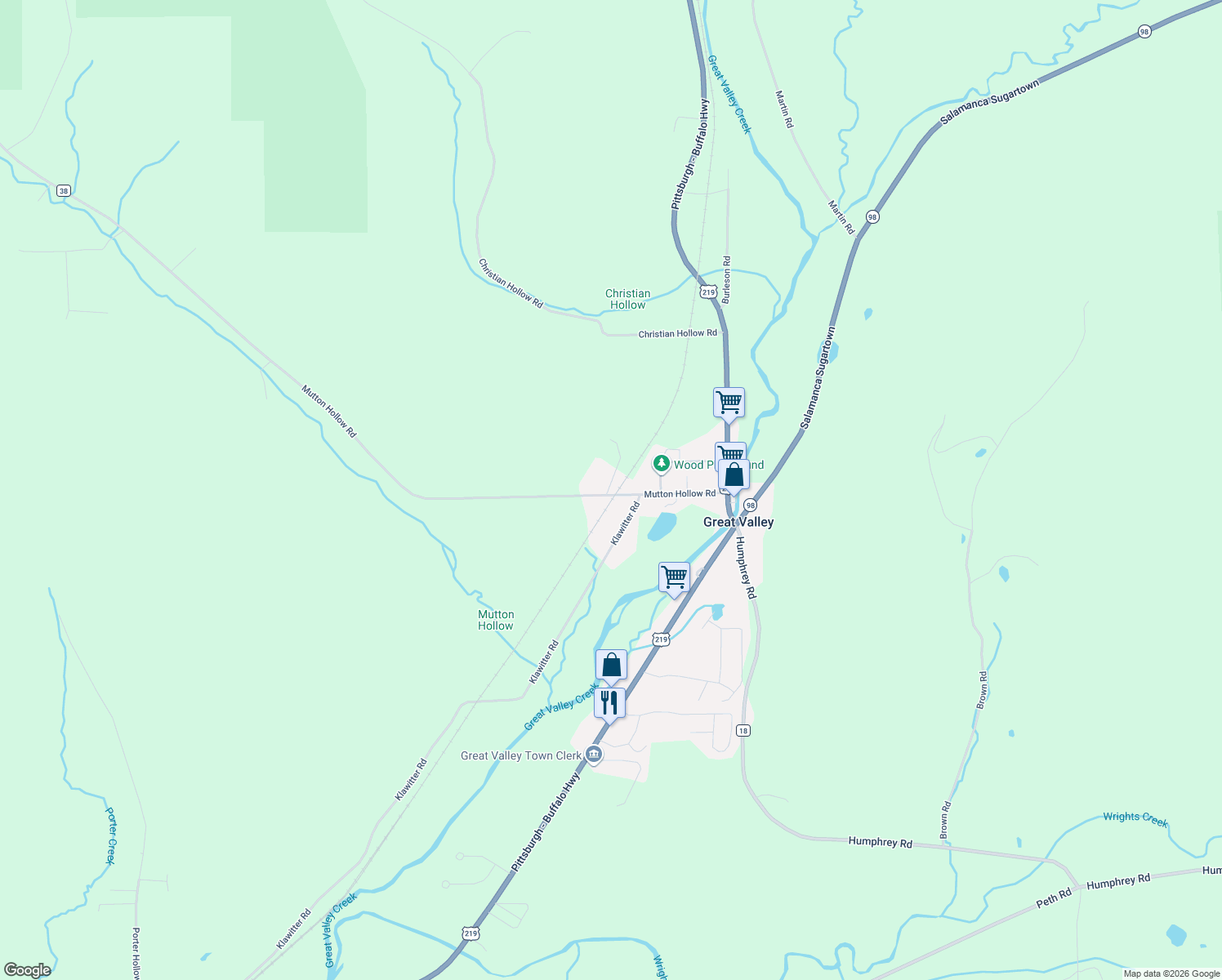 map of restaurants, bars, coffee shops, grocery stores, and more near 6116 Mutton Hollow Road in Great Valley