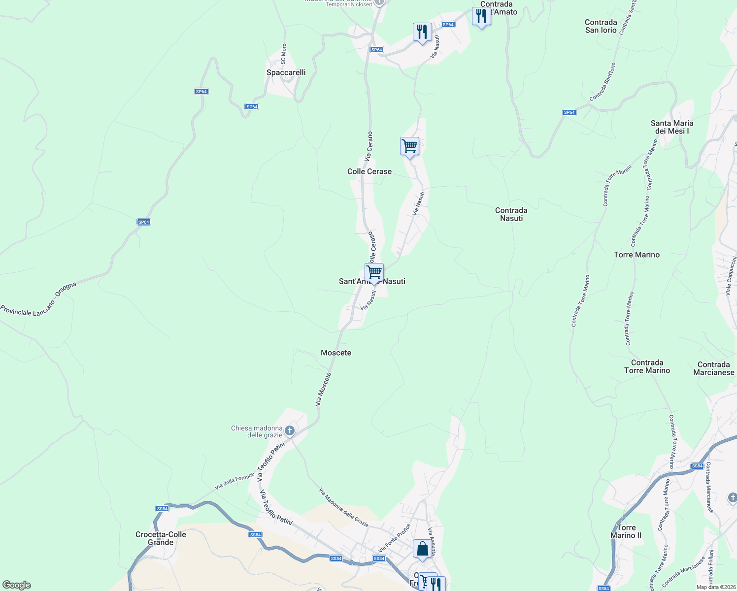 map of restaurants, bars, coffee shops, grocery stores, and more near 105 Contrada Nasuti in Sant'Amato-nasuti