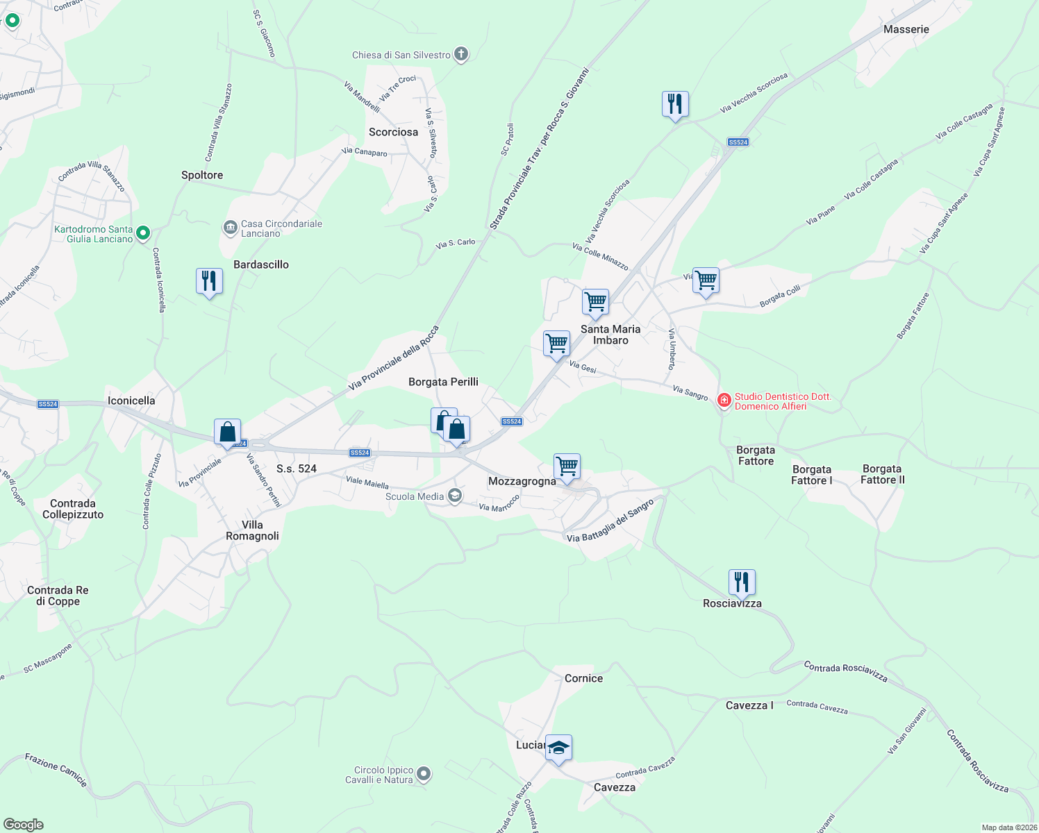 map of restaurants, bars, coffee shops, grocery stores, and more near 43 Via Nazionale per Lanciano in Santa Maria Imbaro
