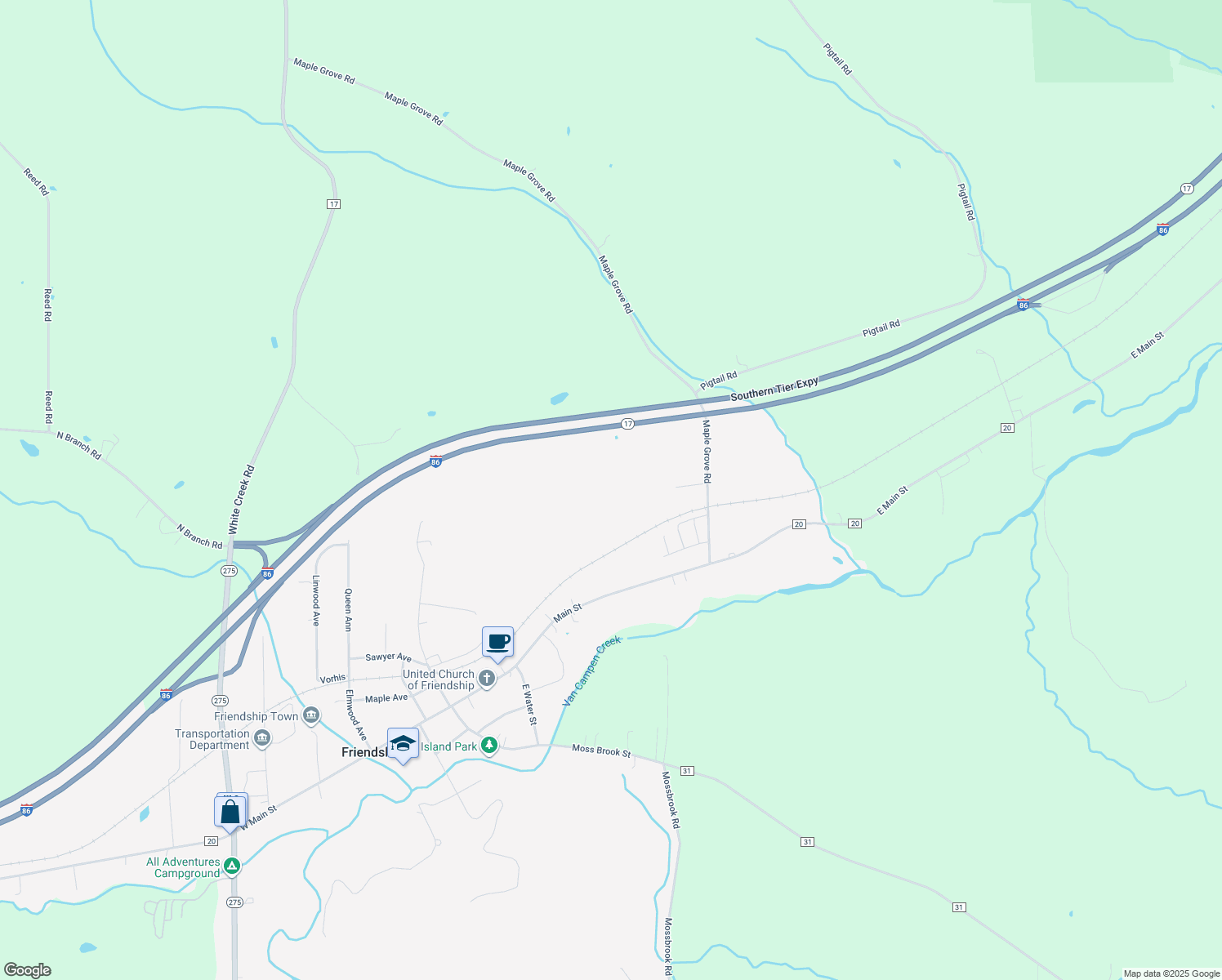 map of restaurants, bars, coffee shops, grocery stores, and more near 4999 Maple Grove Road in Friendship
