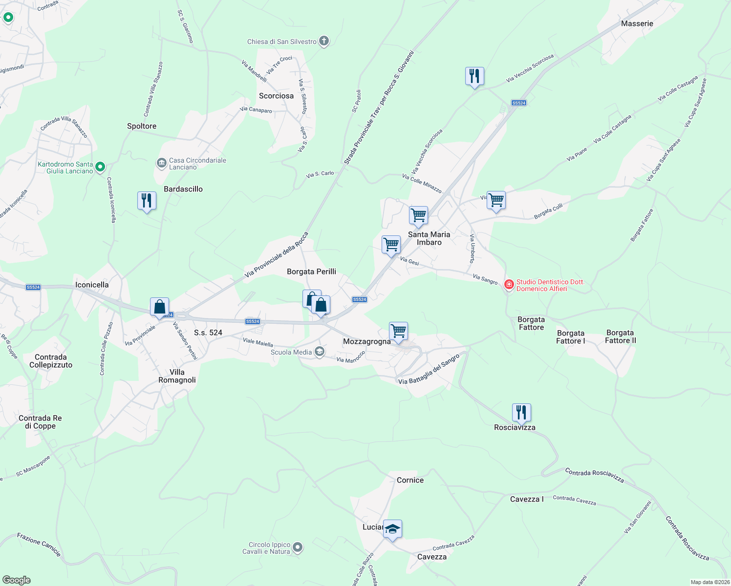 map of restaurants, bars, coffee shops, grocery stores, and more near 43 Via Nazionale per Lanciano in Chieti