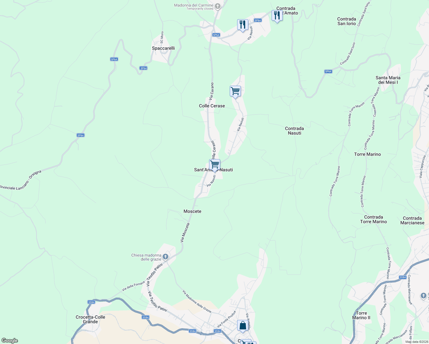 map of restaurants, bars, coffee shops, grocery stores, and more near 105 Contrada Nasuti in Sant'Amato-nasuti