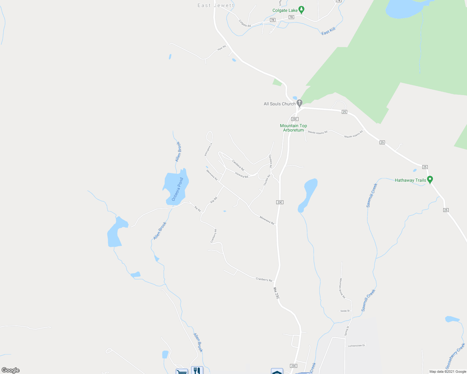 map of restaurants, bars, coffee shops, grocery stores, and more near 168 Minwawa Rd in Tannersville