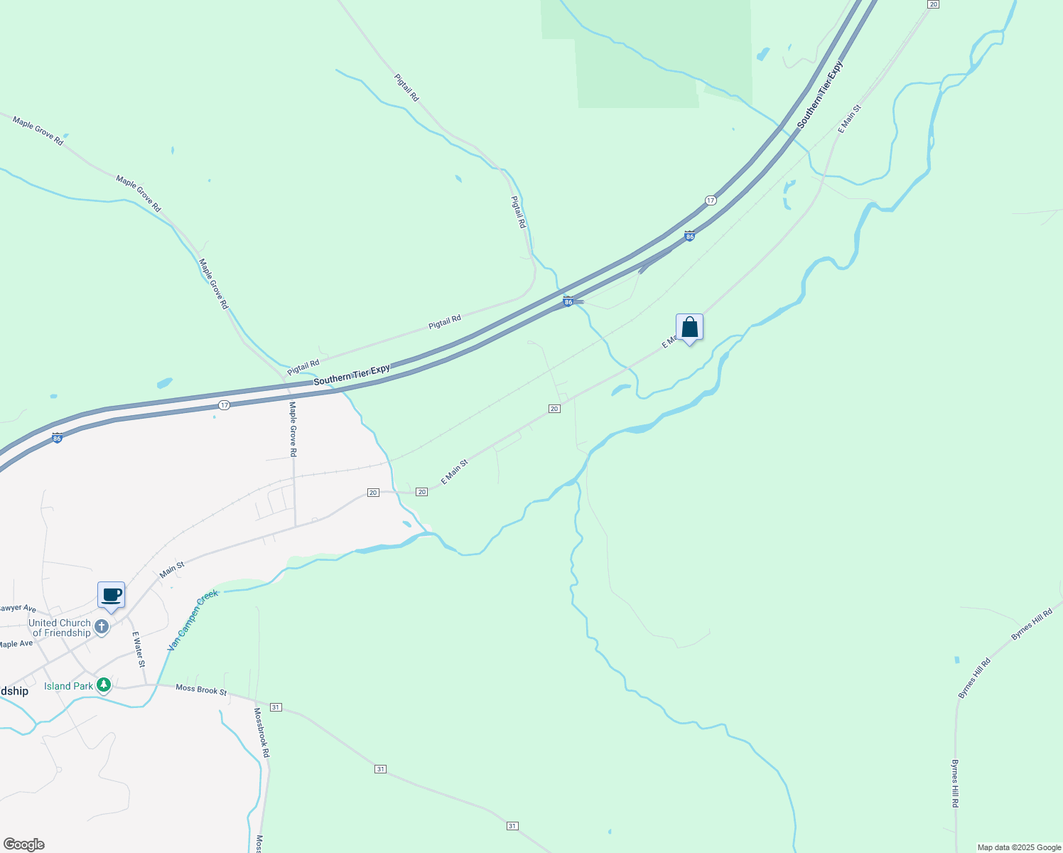 map of restaurants, bars, coffee shops, grocery stores, and more near 6531 County Road 20 in Friendship