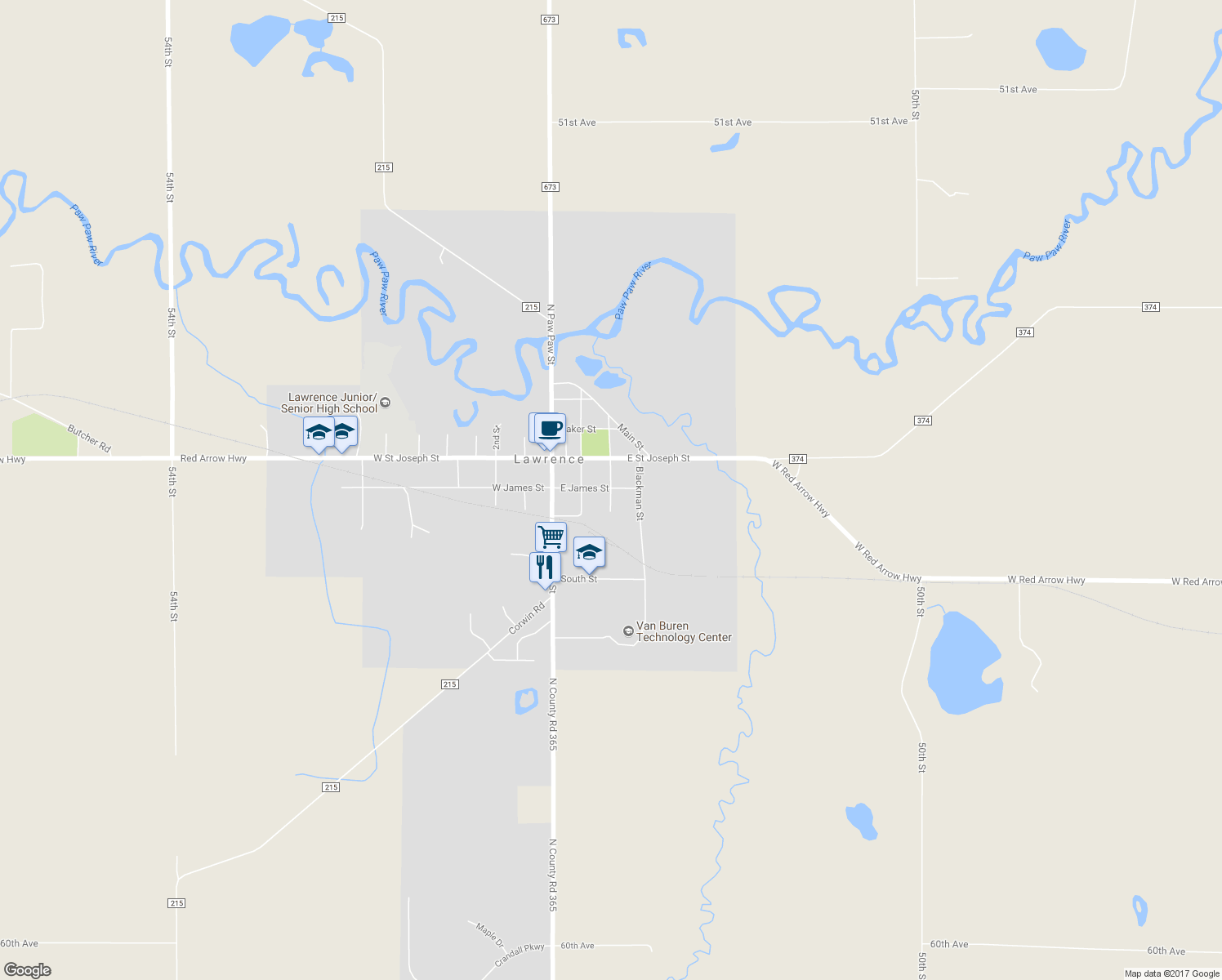 map of restaurants, bars, coffee shops, grocery stores, and more near 219 Elizabeth Street in Lawrence