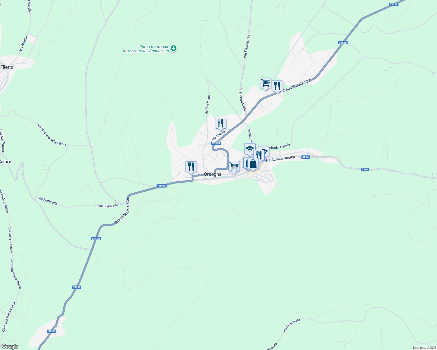 map of restaurants, bars, coffee shops, grocery stores, and more near 163 Via R. Paolucci in Orsogna