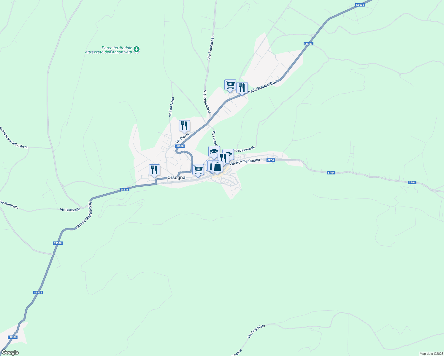 map of restaurants, bars, coffee shops, grocery stores, and more near 5 Via Salvatore Rizzacasa in Orsogna