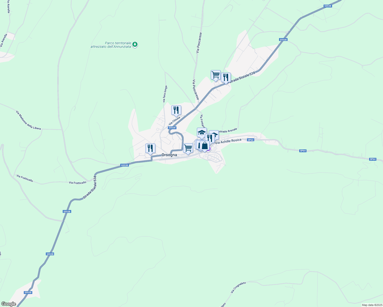 map of restaurants, bars, coffee shops, grocery stores, and more near 25 Via Collemese Vico 2 in Orsogna