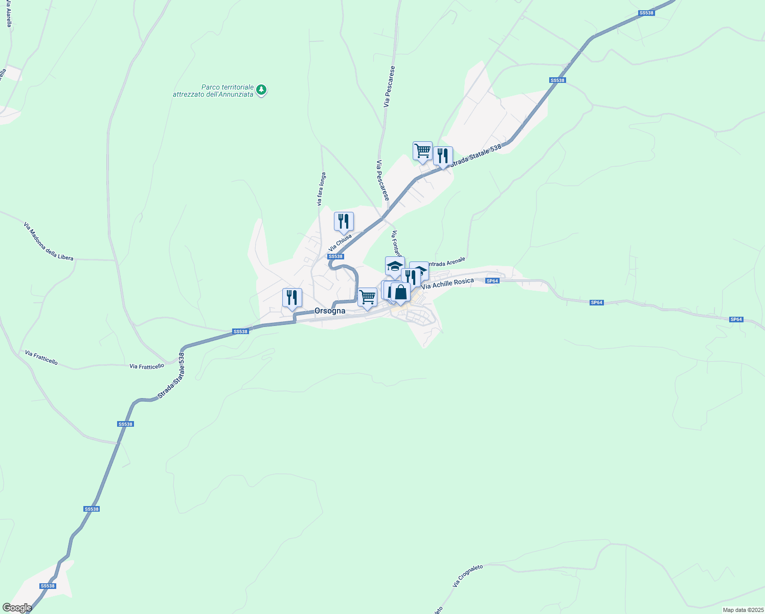 map of restaurants, bars, coffee shops, grocery stores, and more near 25 Via Collemese Vico 2° in Orsogna