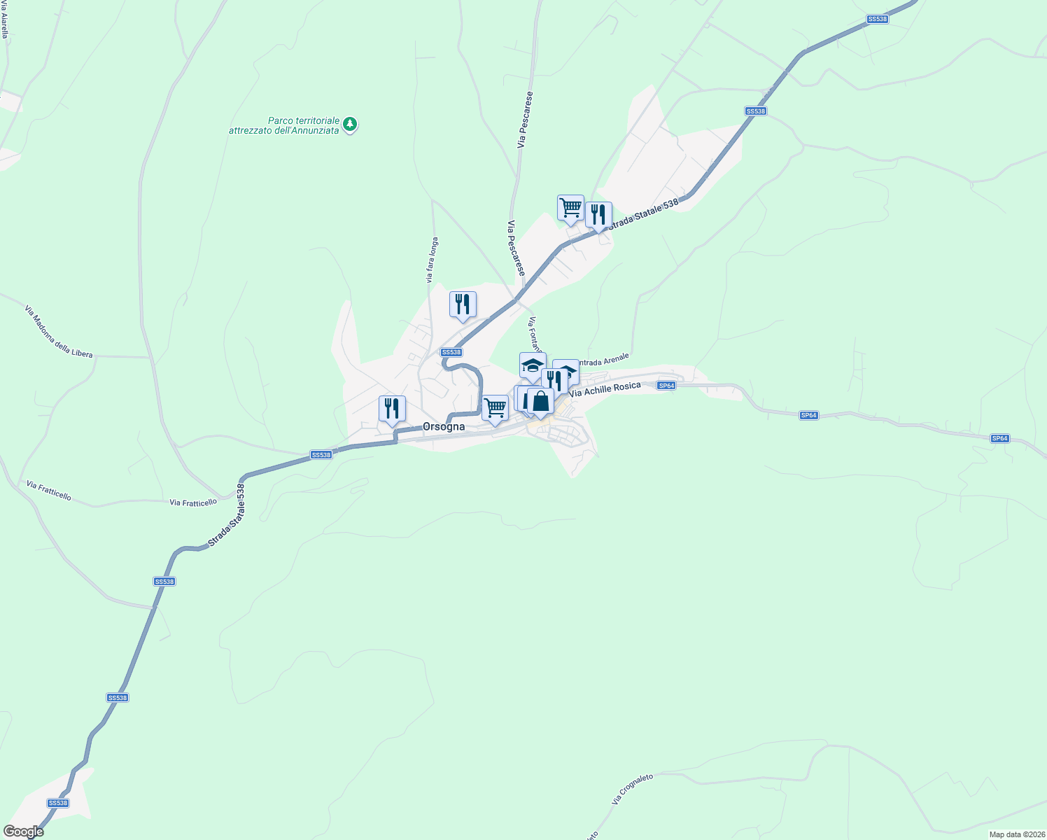 map of restaurants, bars, coffee shops, grocery stores, and more near 11 Via Filippo Tenaglia in Orsogna
