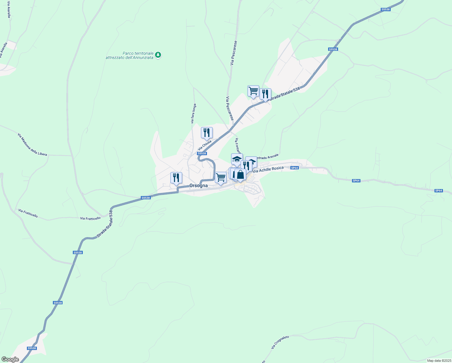 map of restaurants, bars, coffee shops, grocery stores, and more near 25 Via Collemese Vico 2 in Orsogna