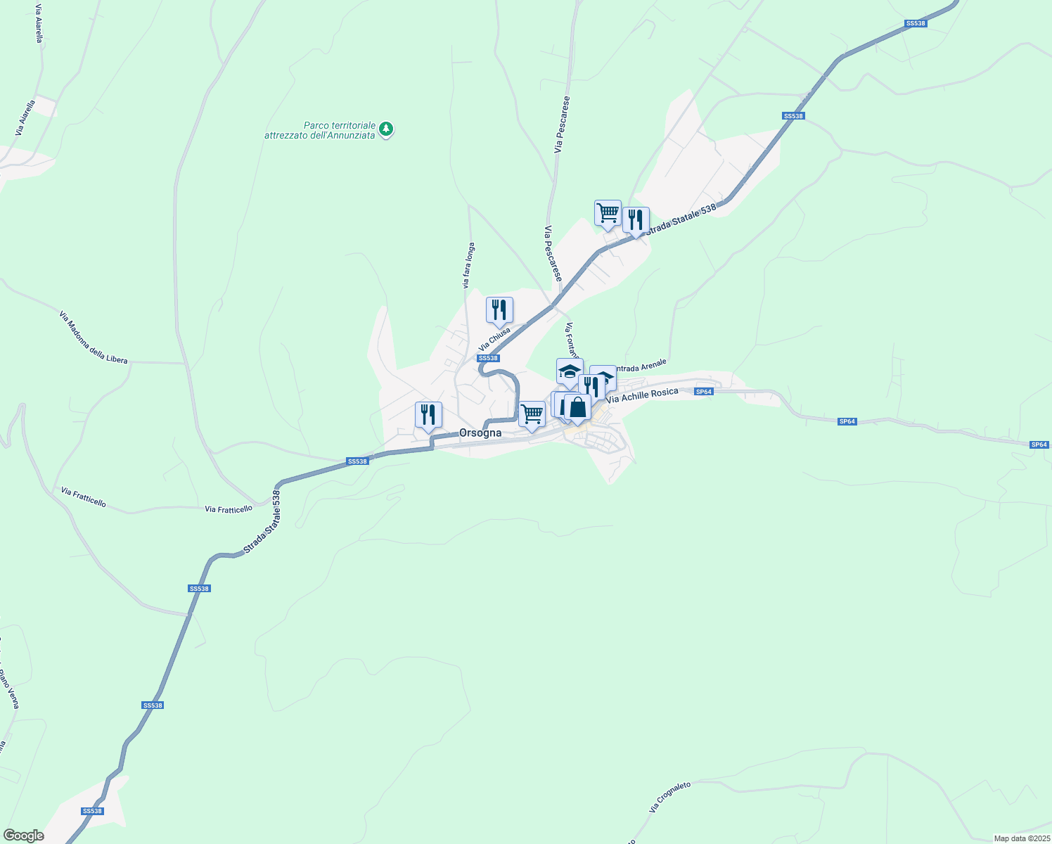 map of restaurants, bars, coffee shops, grocery stores, and more near 49 Via Ortonese in Orsogna