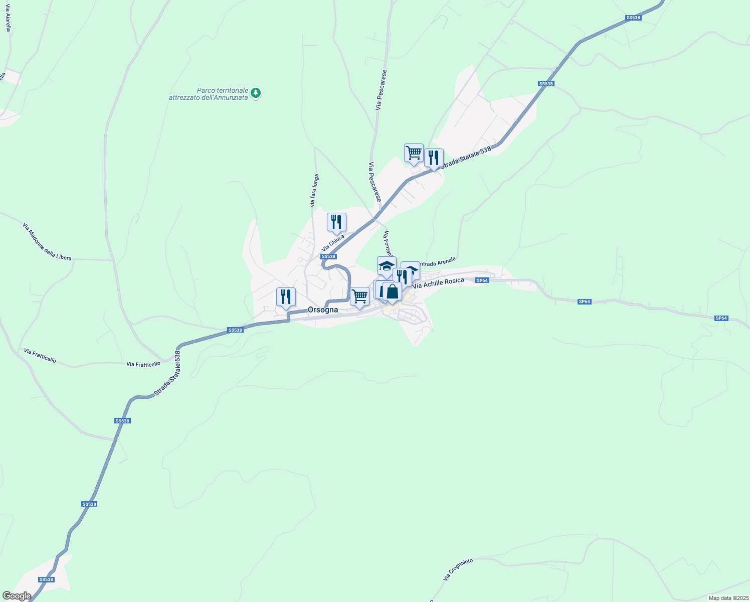 map of restaurants, bars, coffee shops, grocery stores, and more near 11 Via Filippo Tenaglia in Orsogna