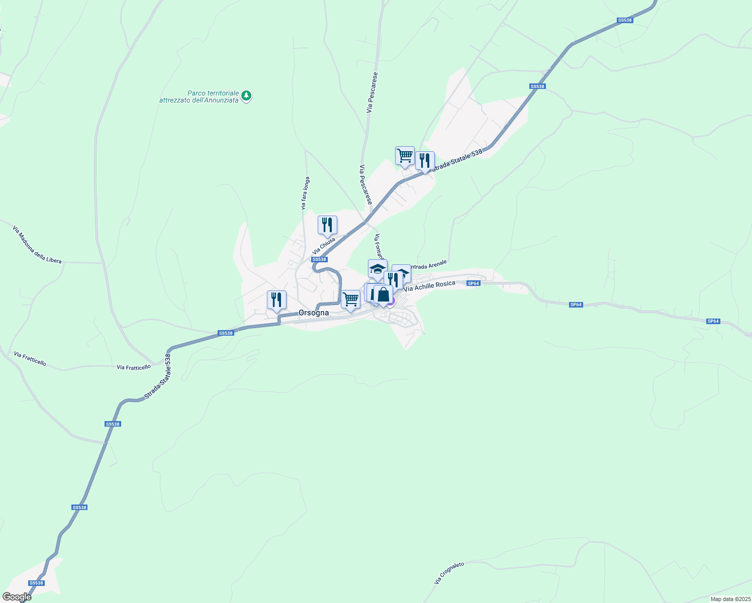 map of restaurants, bars, coffee shops, grocery stores, and more near 11 Via Filippo Tenaglia in Orsogna