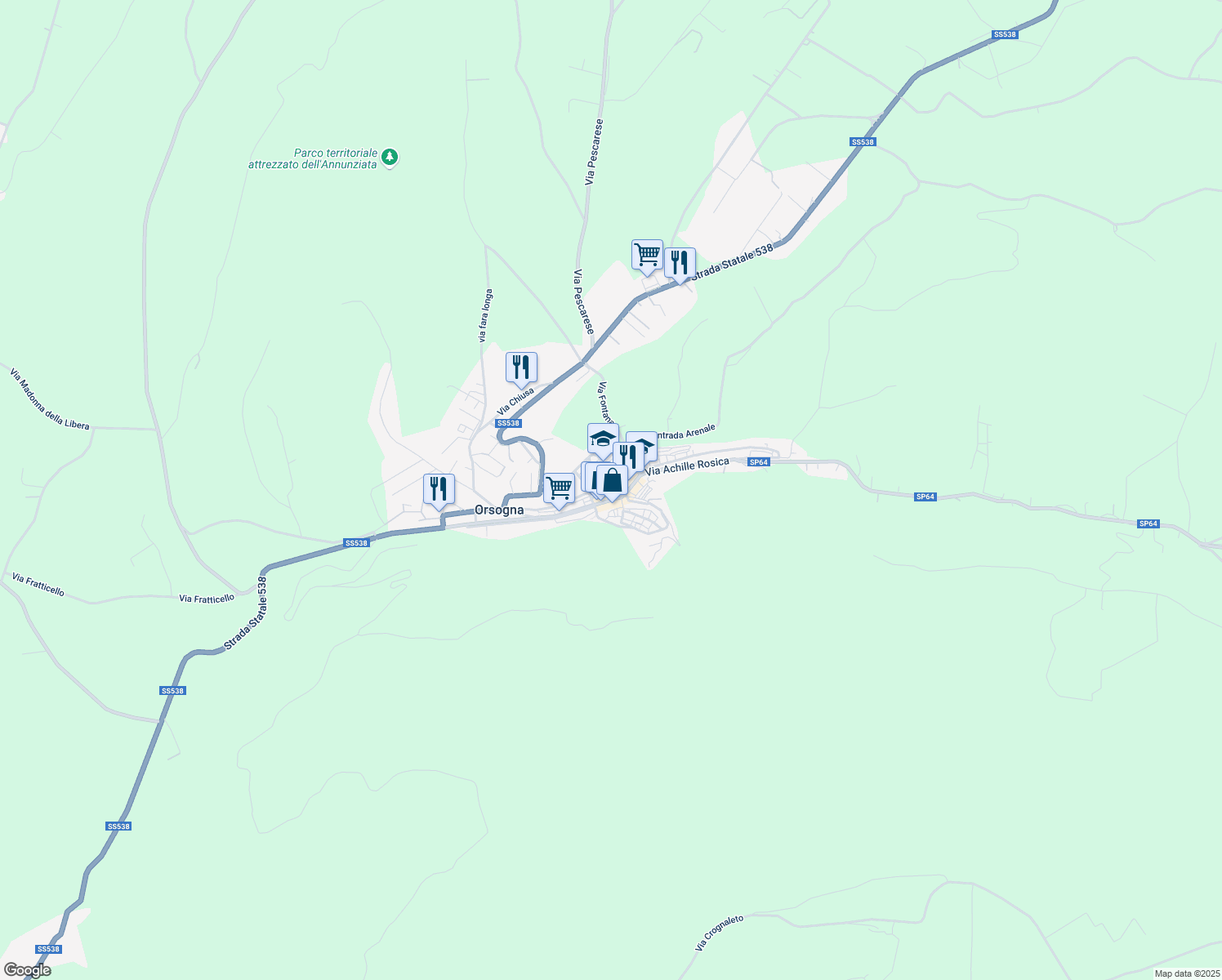 map of restaurants, bars, coffee shops, grocery stores, and more near 11 Via Filippo Tenaglia in Orsogna