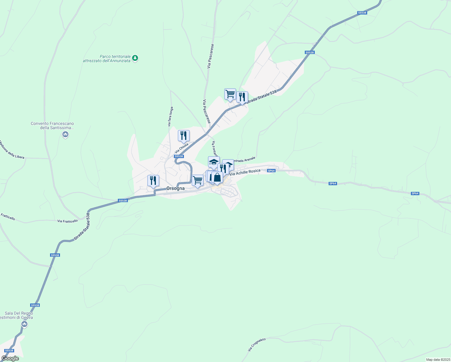 map of restaurants, bars, coffee shops, grocery stores, and more near 1 Via Vincenzo Pace in Orsogna
