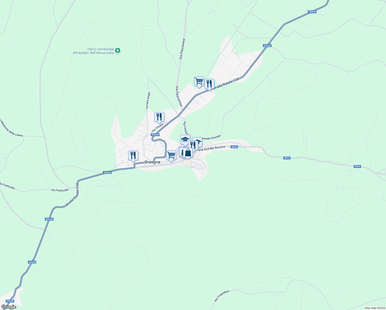 map of restaurants, bars, coffee shops, grocery stores, and more near 9 Via Trento e Trieste in Orsogna