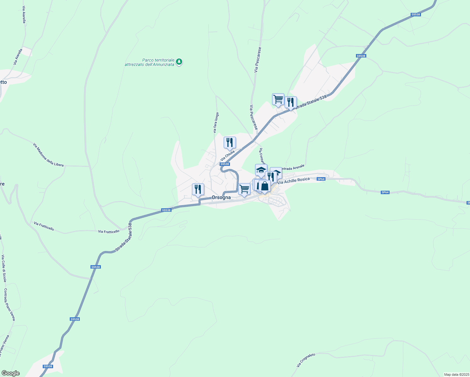 map of restaurants, bars, coffee shops, grocery stores, and more near 49 Via Ortonese in Orsogna