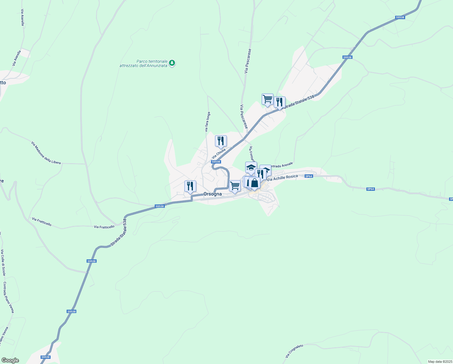 map of restaurants, bars, coffee shops, grocery stores, and more near 65 Strada Statale 538 in Orsogna