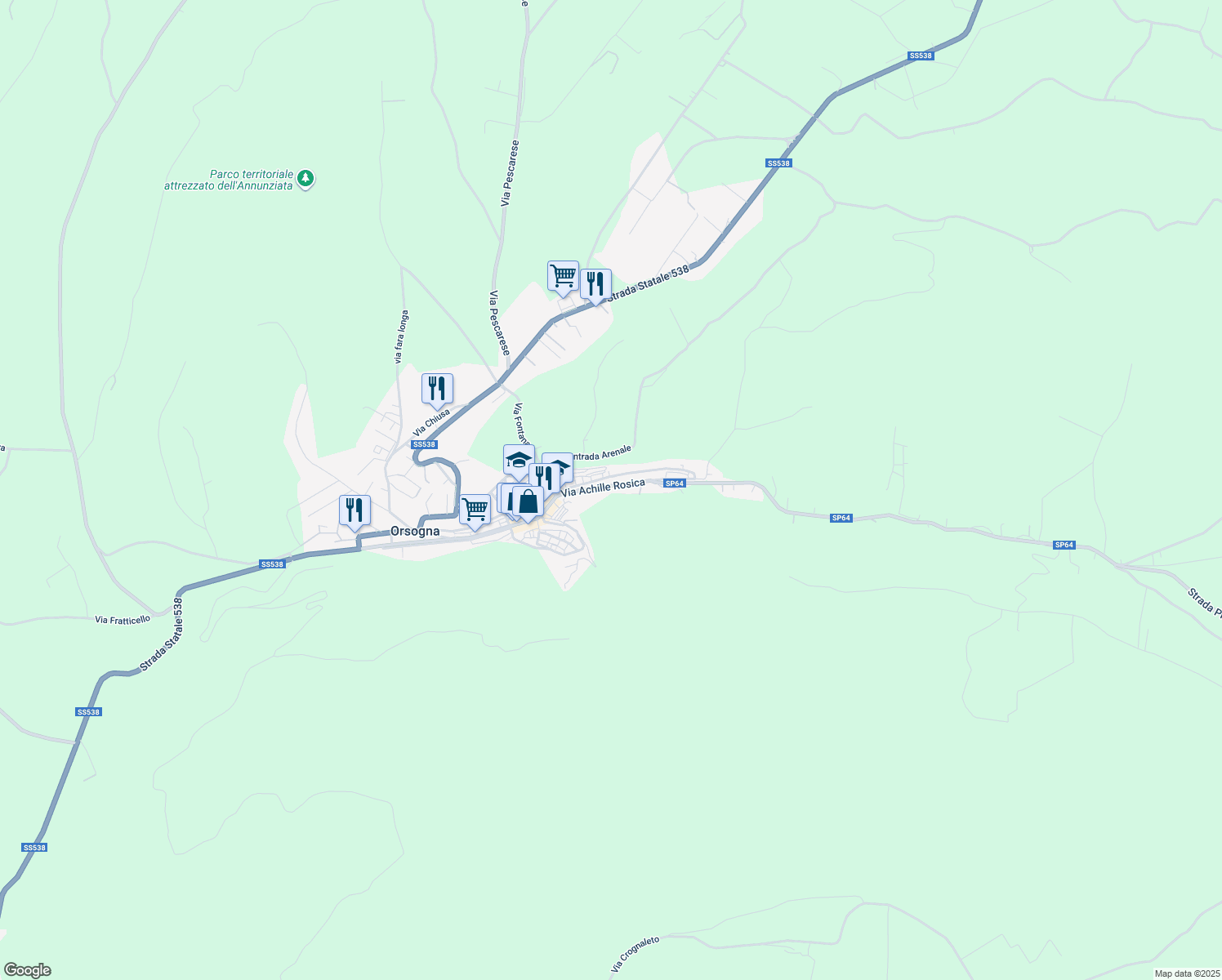 map of restaurants, bars, coffee shops, grocery stores, and more near 9 Via Trento e Trieste in Orsogna