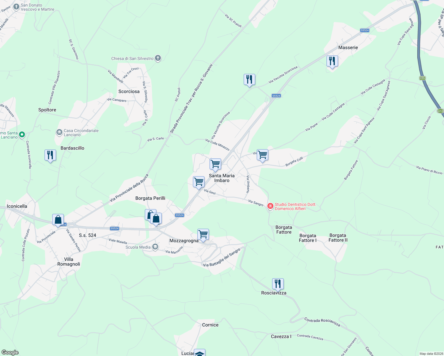map of restaurants, bars, coffee shops, grocery stores, and more near in Province of Chieti
