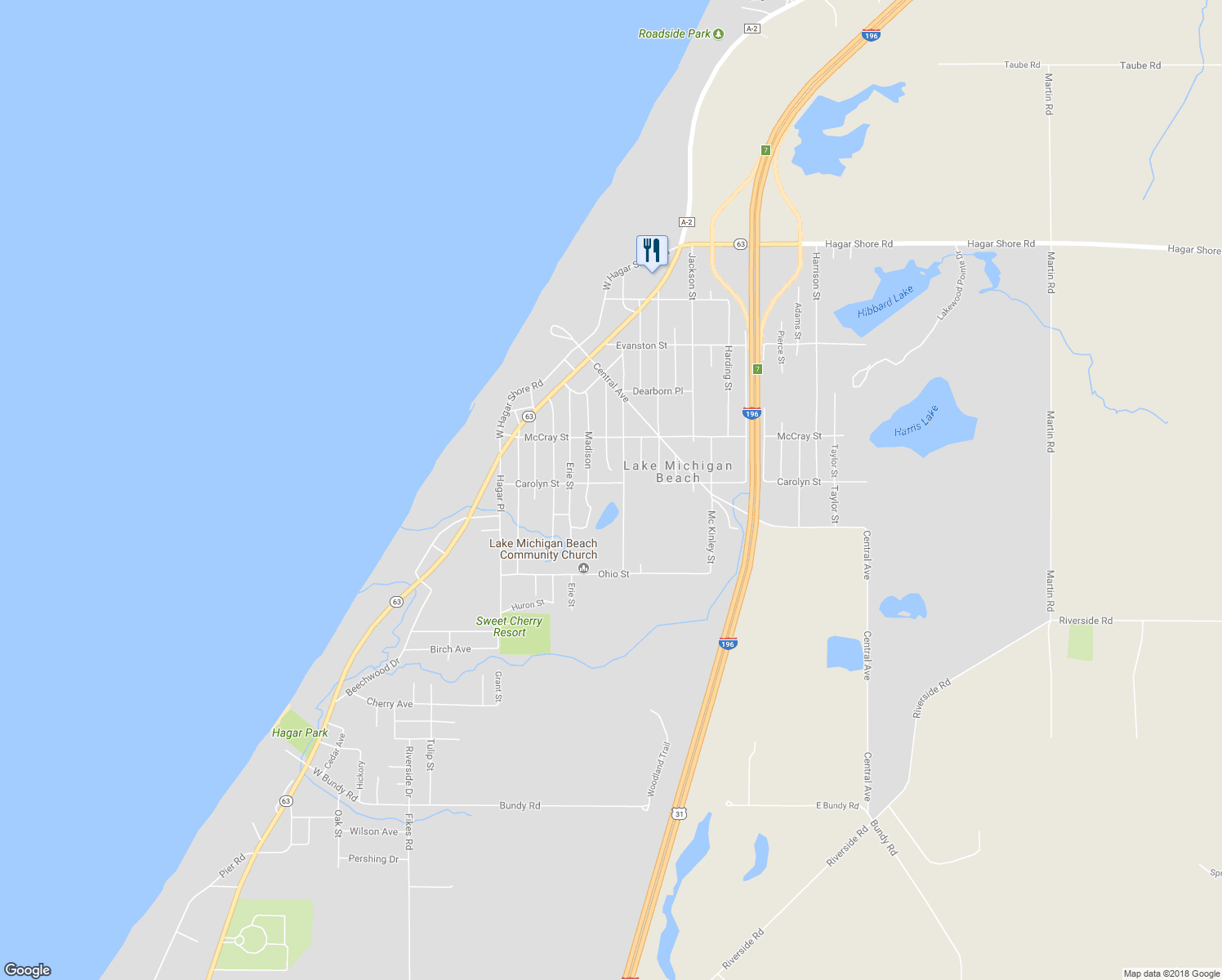 map of restaurants, bars, coffee shops, grocery stores, and more near 5981 Monroe Street in Coloma