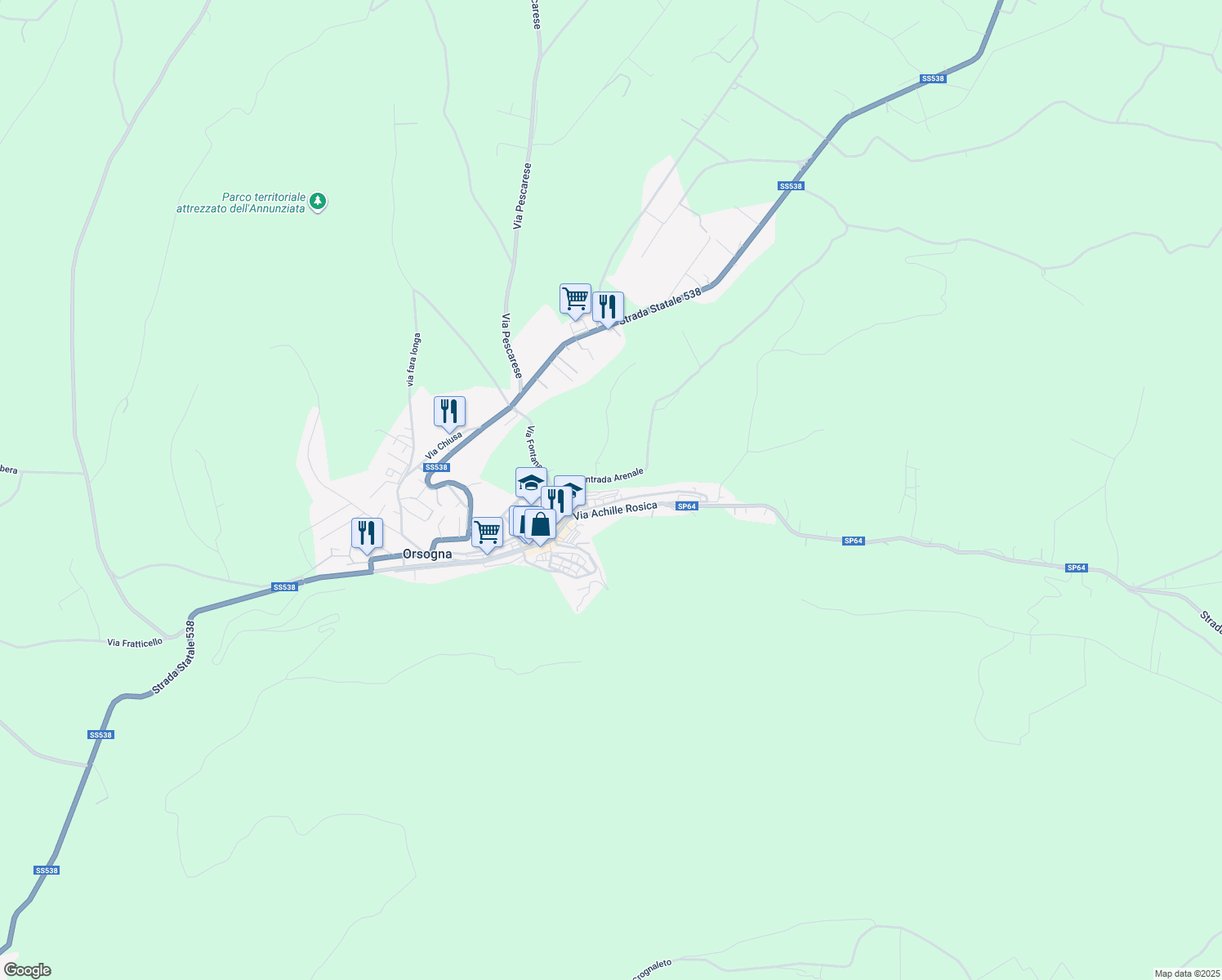 map of restaurants, bars, coffee shops, grocery stores, and more near 9 Via Trento e Trieste in Orsogna