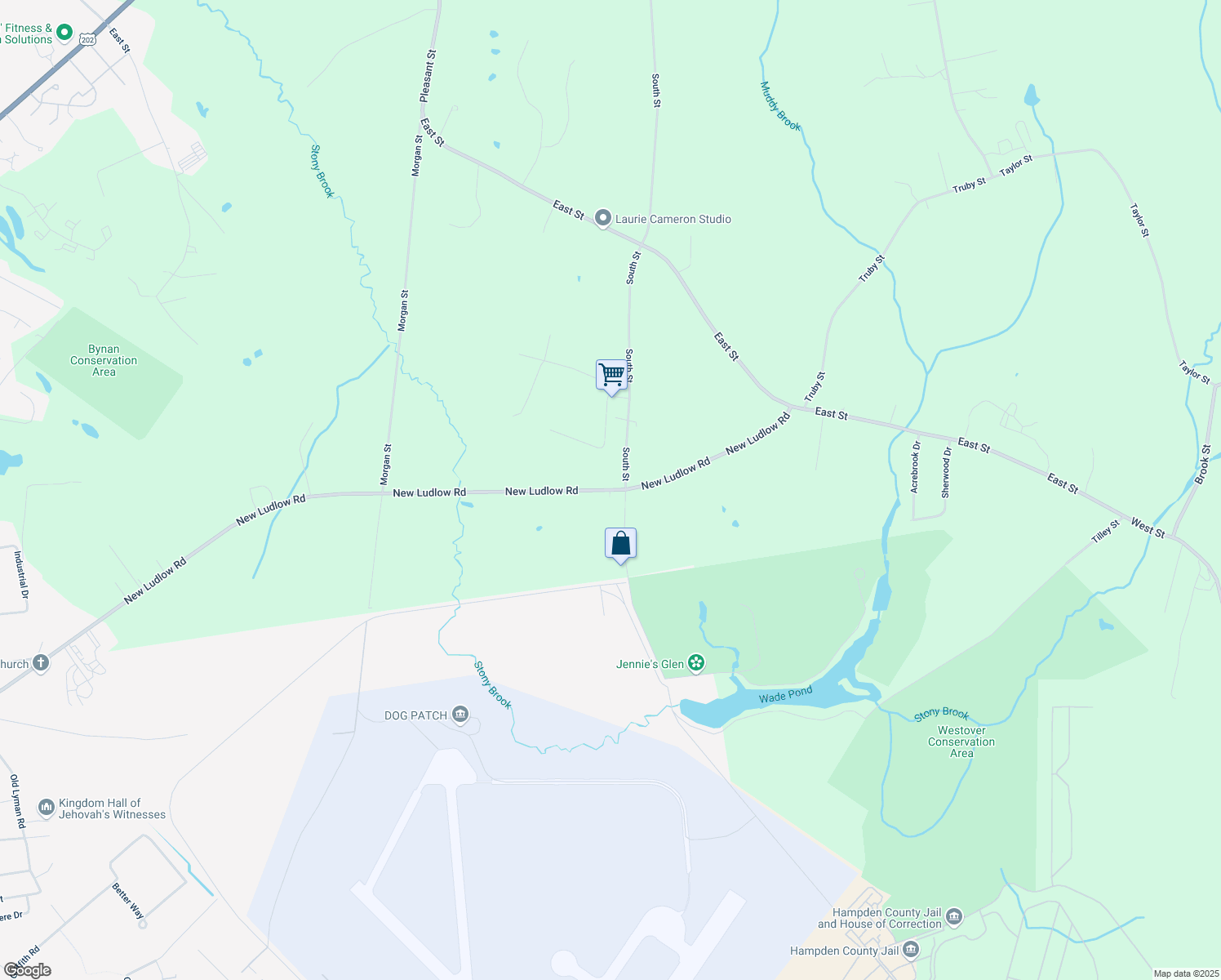map of restaurants, bars, coffee shops, grocery stores, and more near 103 New Ludlow Road in Granby