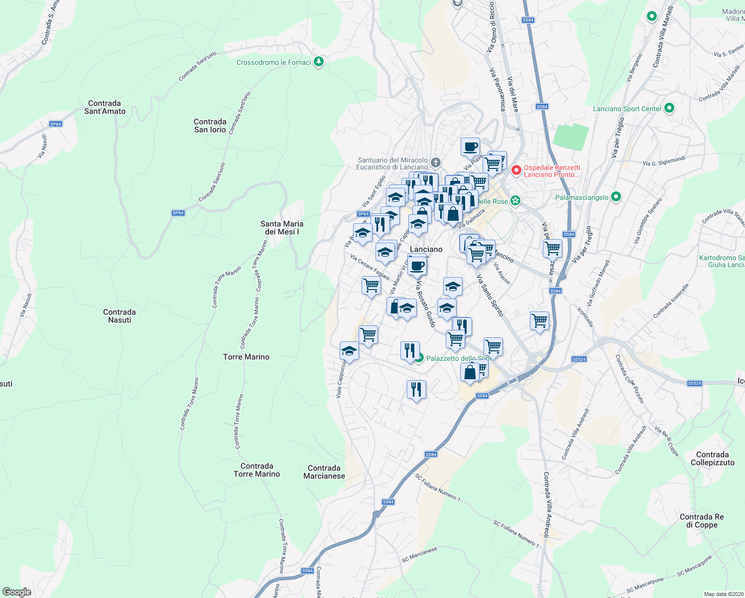 map of restaurants, bars, coffee shops, grocery stores, and more near 14 Via Giangiulio Adamo in Lanciano
