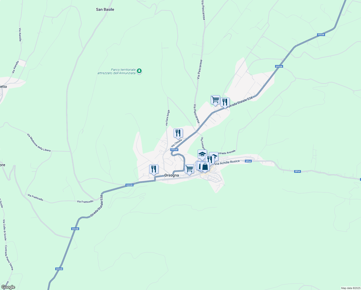 map of restaurants, bars, coffee shops, grocery stores, and more near 115 Via Ortonese in Orsogna