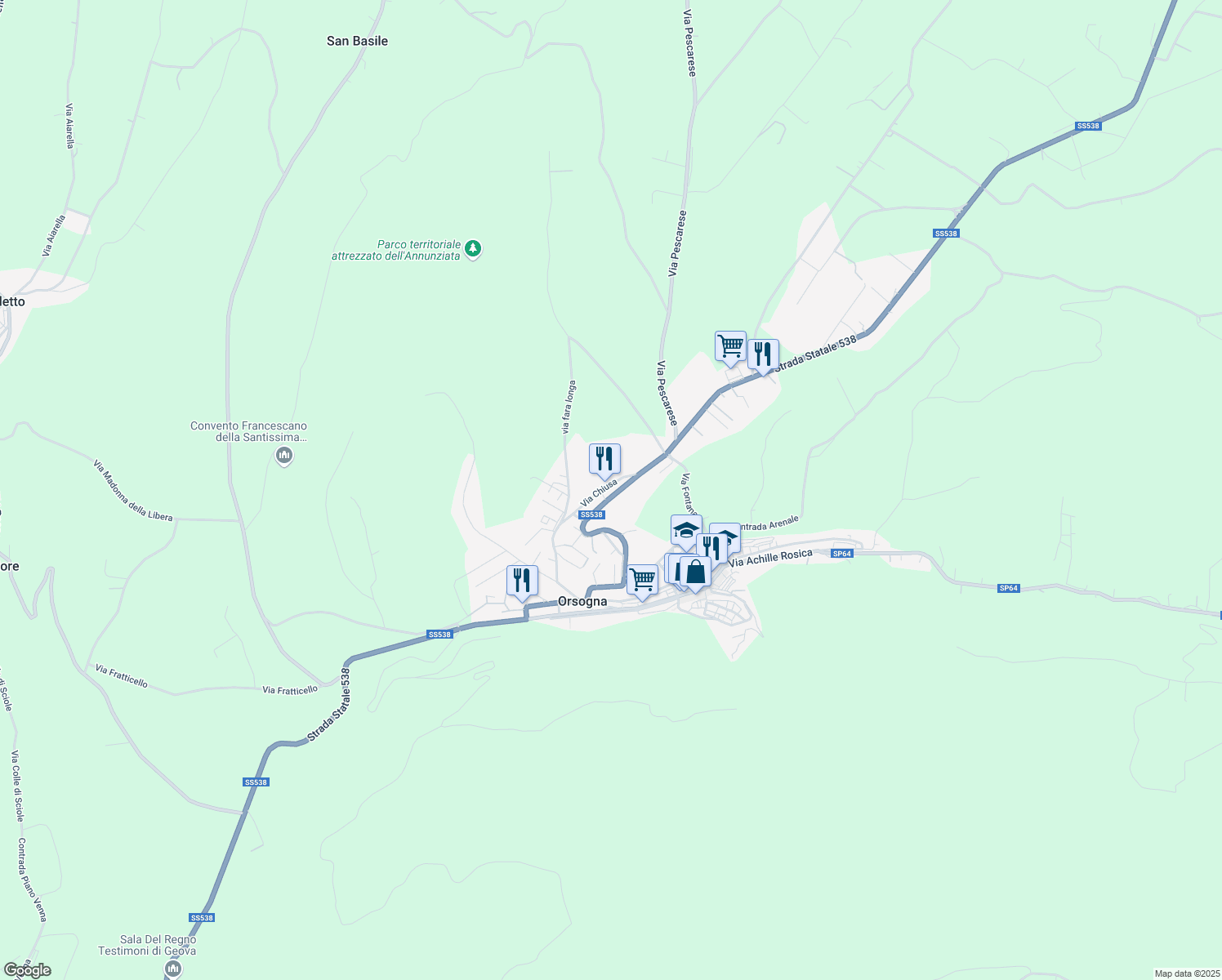 map of restaurants, bars, coffee shops, grocery stores, and more near 115 Via Ortonese in Orsogna