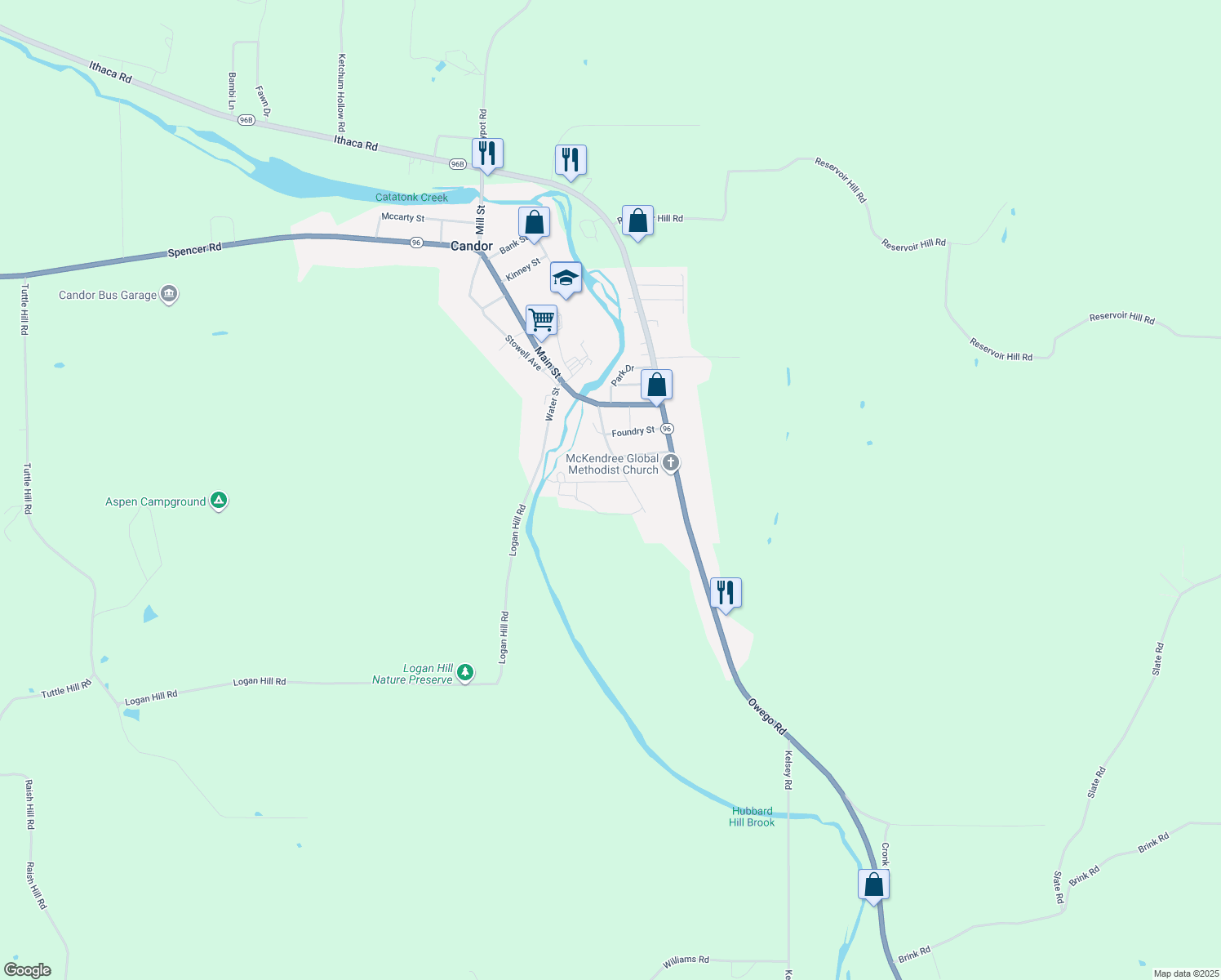 map of restaurants, bars, coffee shops, grocery stores, and more near 9 Humiston St in Candor
