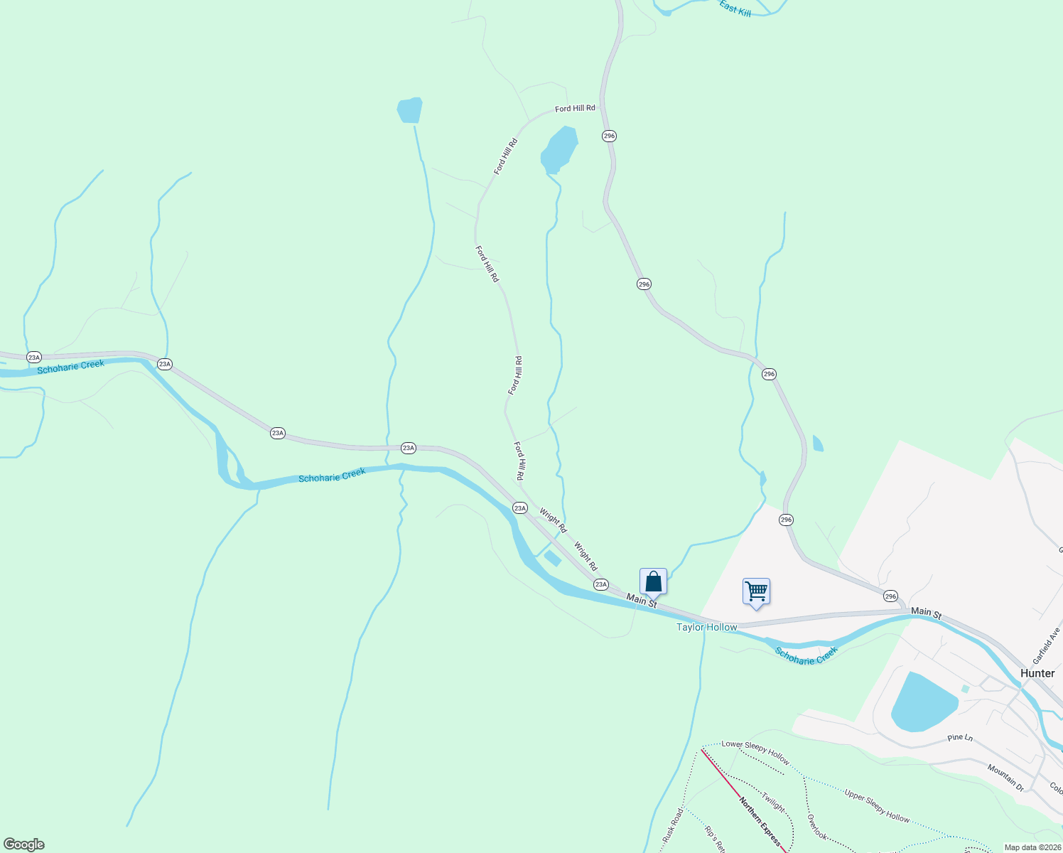 map of restaurants, bars, coffee shops, grocery stores, and more near 80 Ford Hill Rd in Hunter