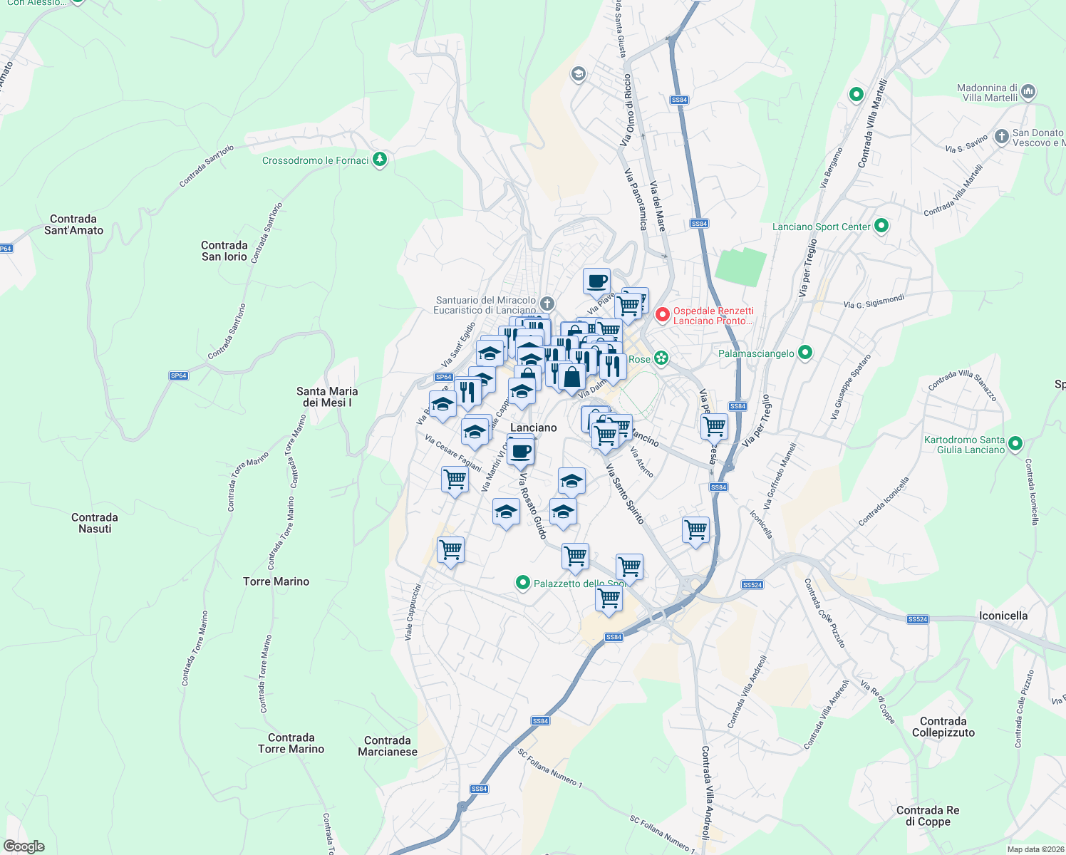 map of restaurants, bars, coffee shops, grocery stores, and more near in Lanciano