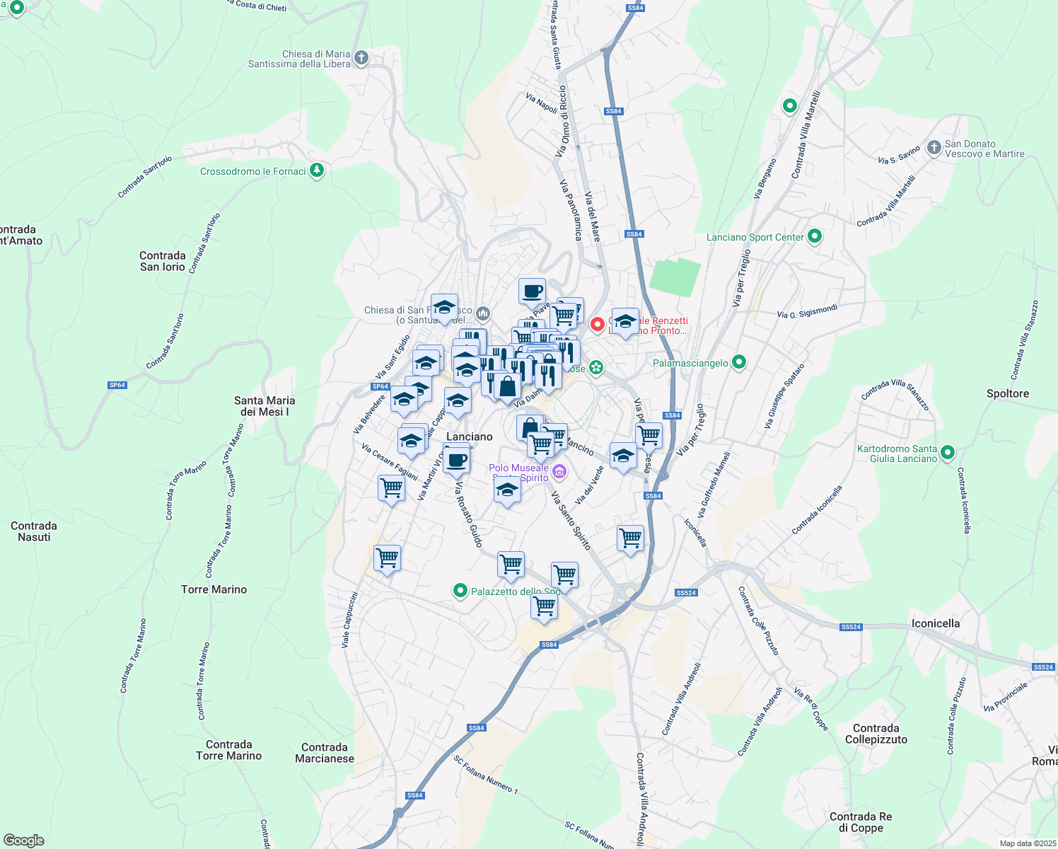 map of restaurants, bars, coffee shops, grocery stores, and more near 5 Vicolo II S. Spirito in Lanciano