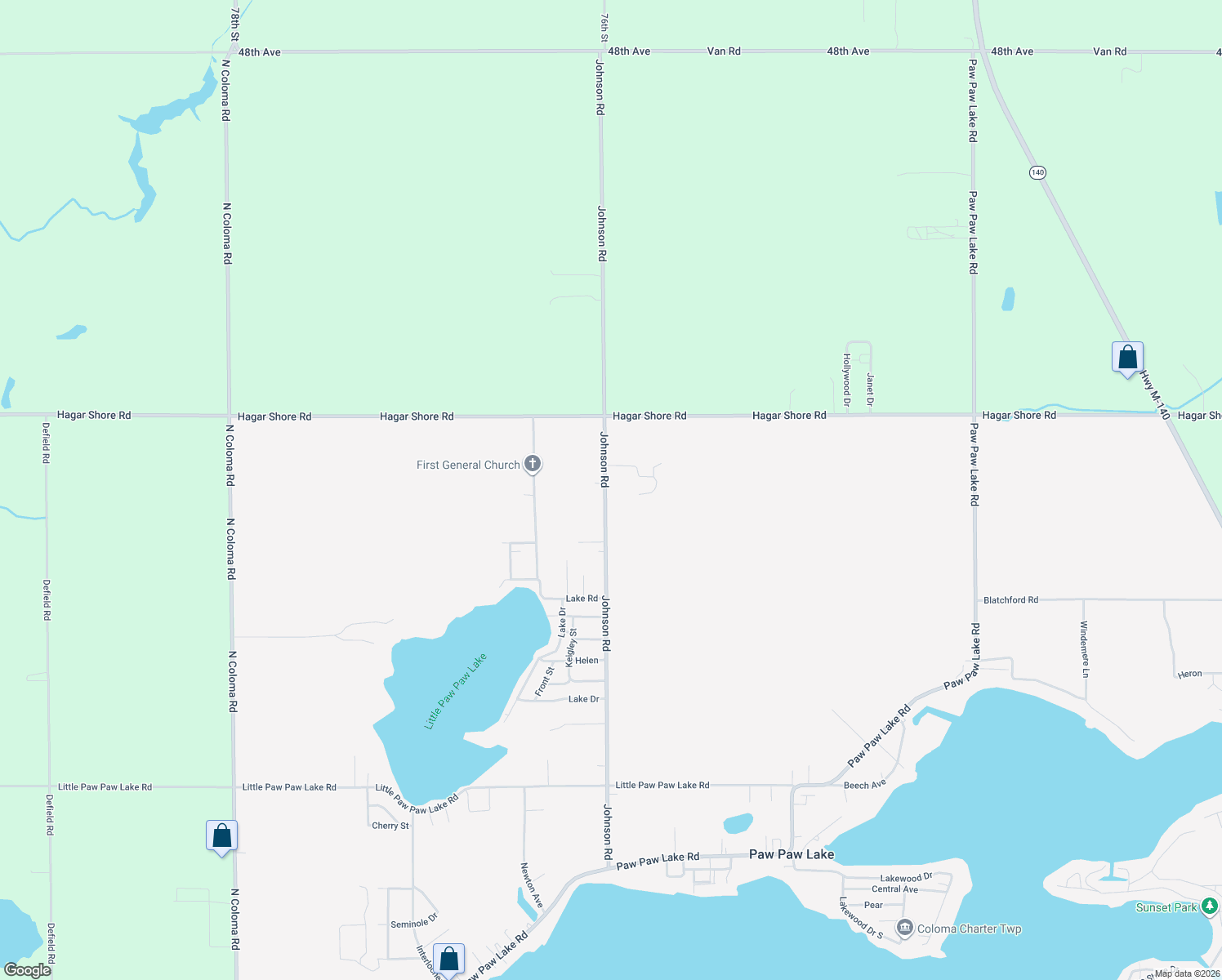map of restaurants, bars, coffee shops, grocery stores, and more near 6341 Johnson Rd in Coloma