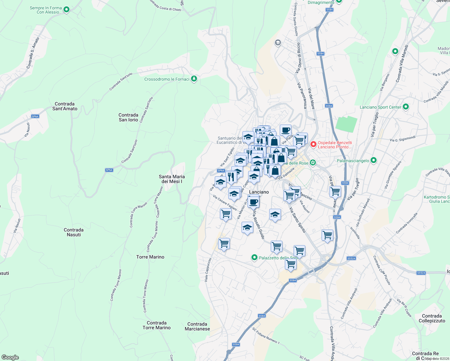 map of restaurants, bars, coffee shops, grocery stores, and more near 38 Via Luigi Galvani in Lanciano