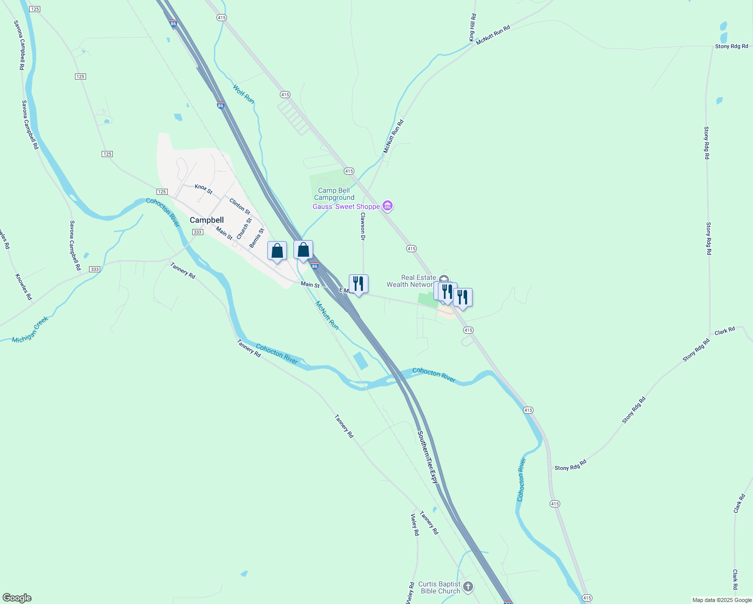 map of restaurants, bars, coffee shops, grocery stores, and more near 8724 Main Street in Campbell