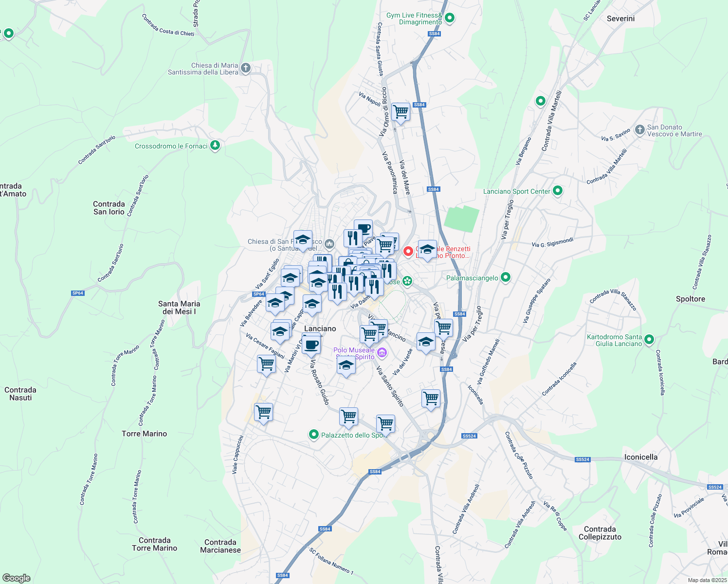 map of restaurants, bars, coffee shops, grocery stores, and more near 3D Via Fabio Filzi in Lanciano