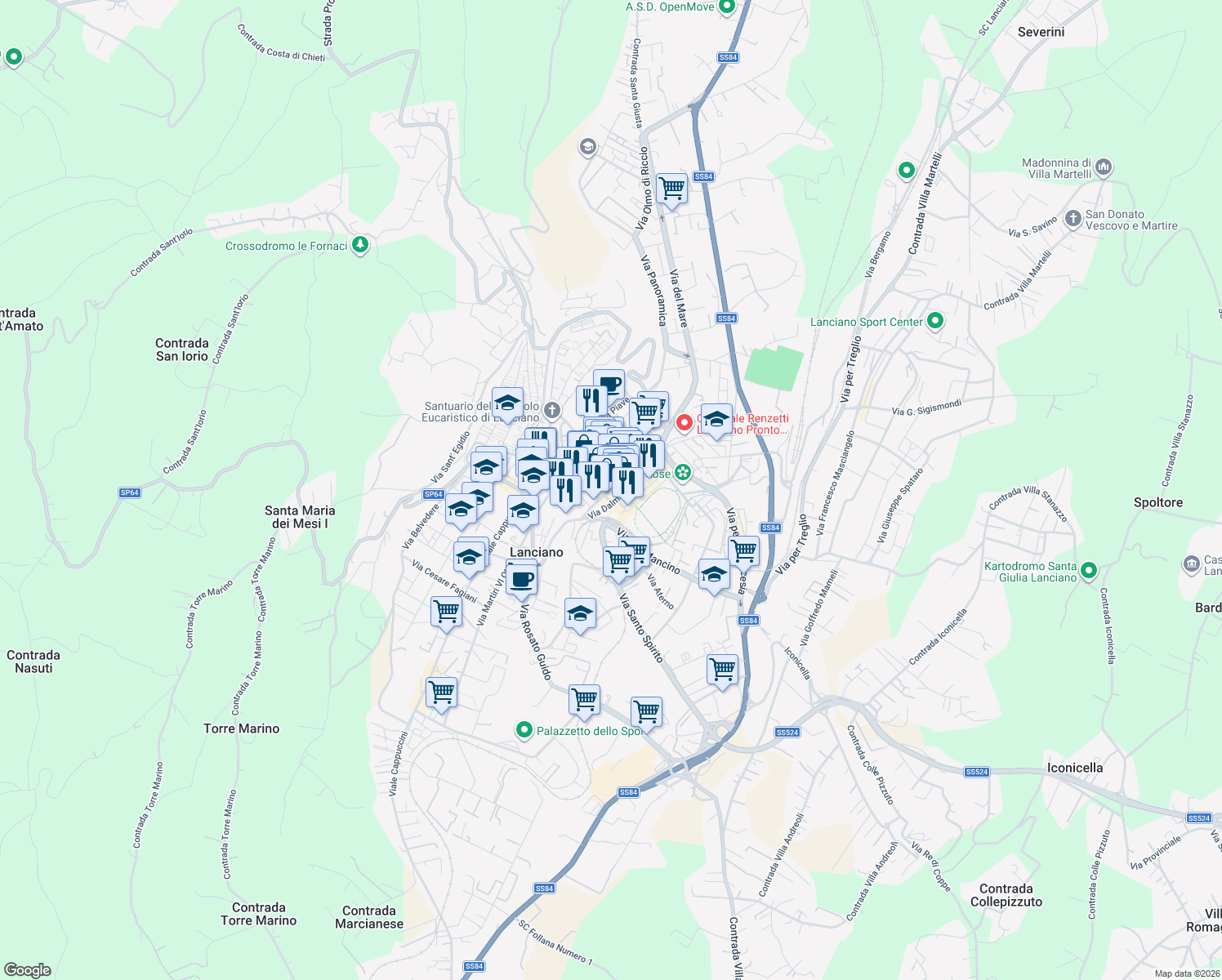 map of restaurants, bars, coffee shops, grocery stores, and more near 3D Via Fabio Filzi in Lanciano