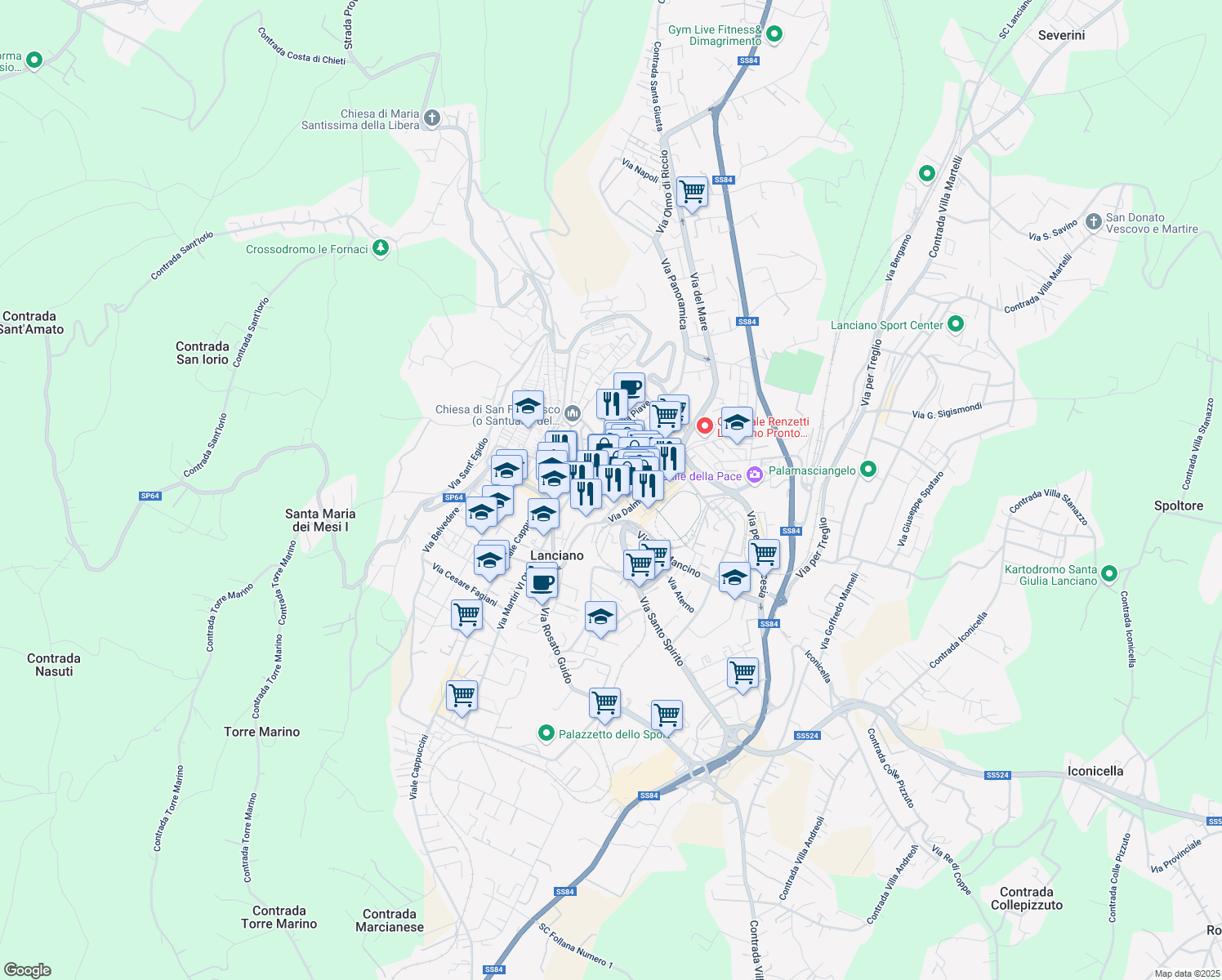 map of restaurants, bars, coffee shops, grocery stores, and more near 3D Via Fabio Filzi in Lanciano