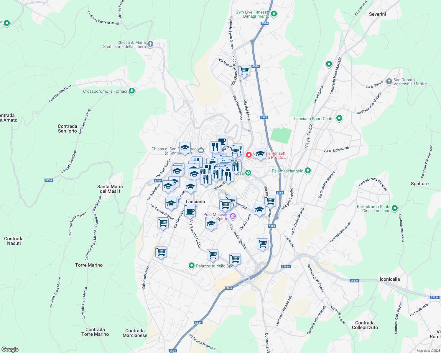 map of restaurants, bars, coffee shops, grocery stores, and more near 3D Via Fabio Filzi in Lanciano