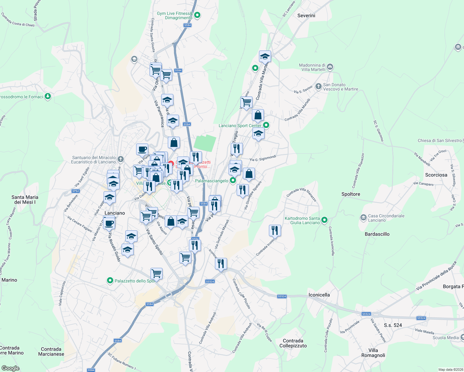 map of restaurants, bars, coffee shops, grocery stores, and more near 6 Via Francesco Masciangelo in Lanciano