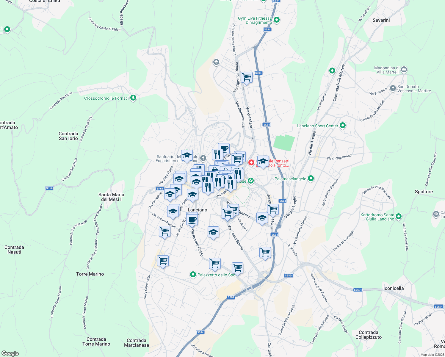 map of restaurants, bars, coffee shops, grocery stores, and more near 3D Via Fabio Filzi in Lanciano