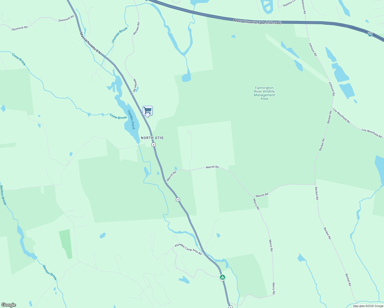 map of restaurants, bars, coffee shops, grocery stores, and more near Sugar House Road in Otis