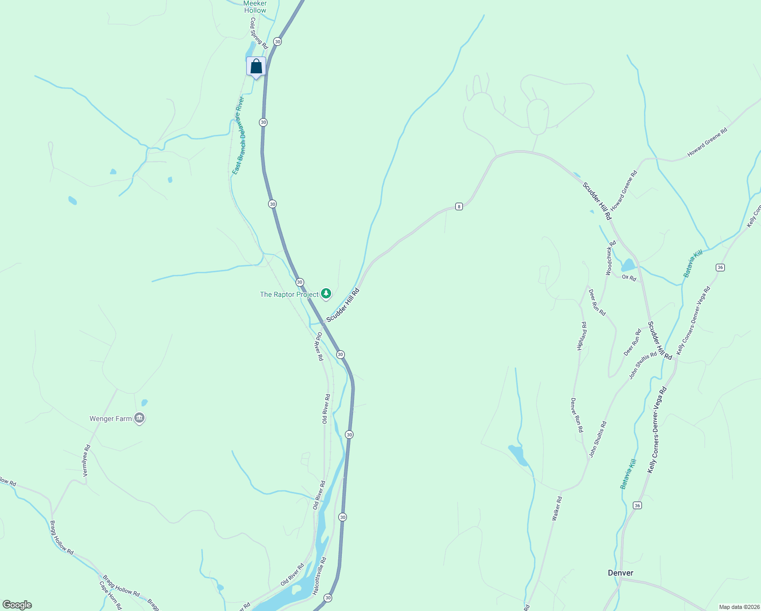 map of restaurants, bars, coffee shops, grocery stores, and more near 234 County Highway 8 in Roxbury